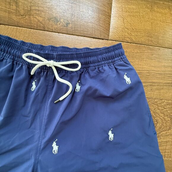 NWOT Polo Ralph Lauren XL All Over Pony Swim Trunks Navy Blue White Ponies - Picture 5 of 7